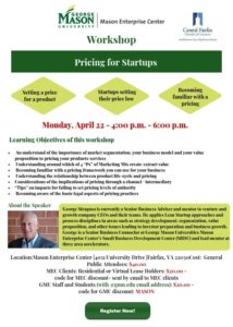 Workshop – Pricing for Startups At the Mason Enterprise Center